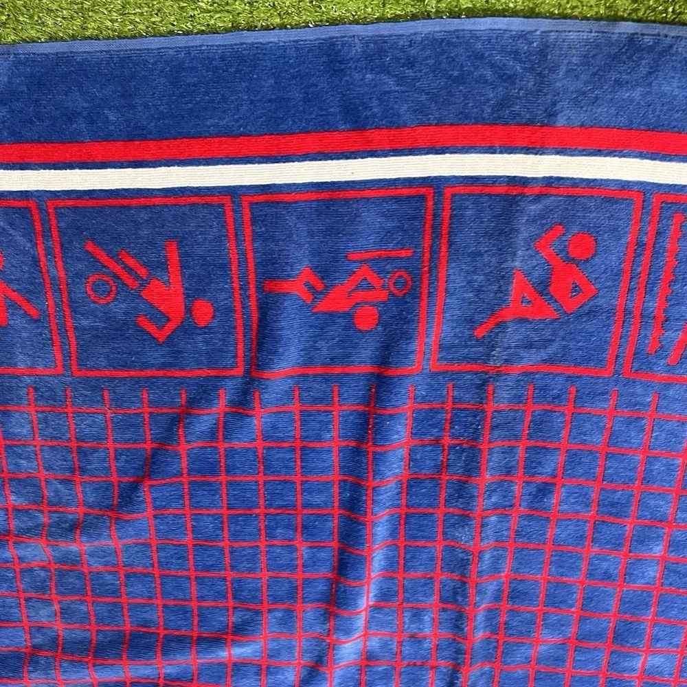 Vintage Beach Towel Red Blue Sports Theme Volleyball Soccer 27 x 56